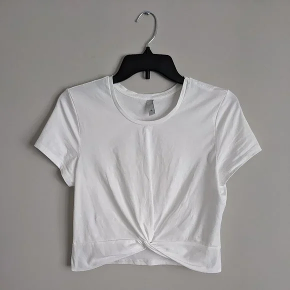 White Gajigaji Short Sleeve Knot Front Crop Top in a Misses size Medium - Picture 7 of 13